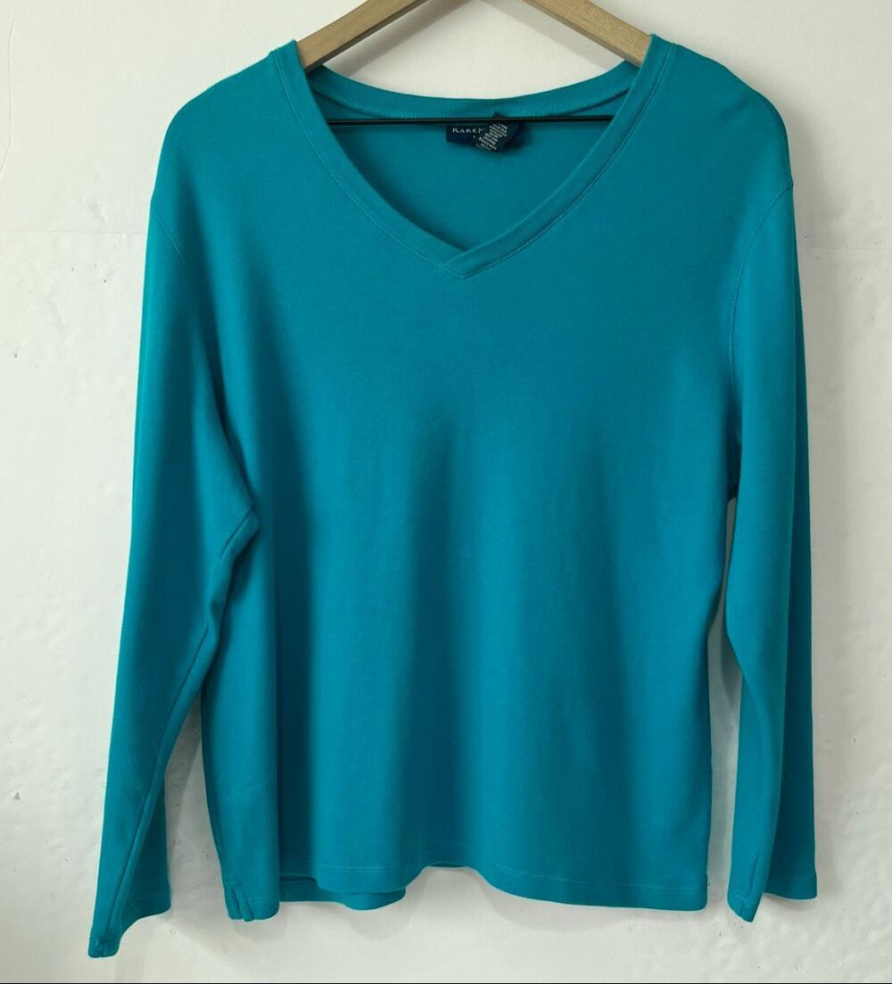 Karen Scott Petites Turquoise Blue Tee Size PXL